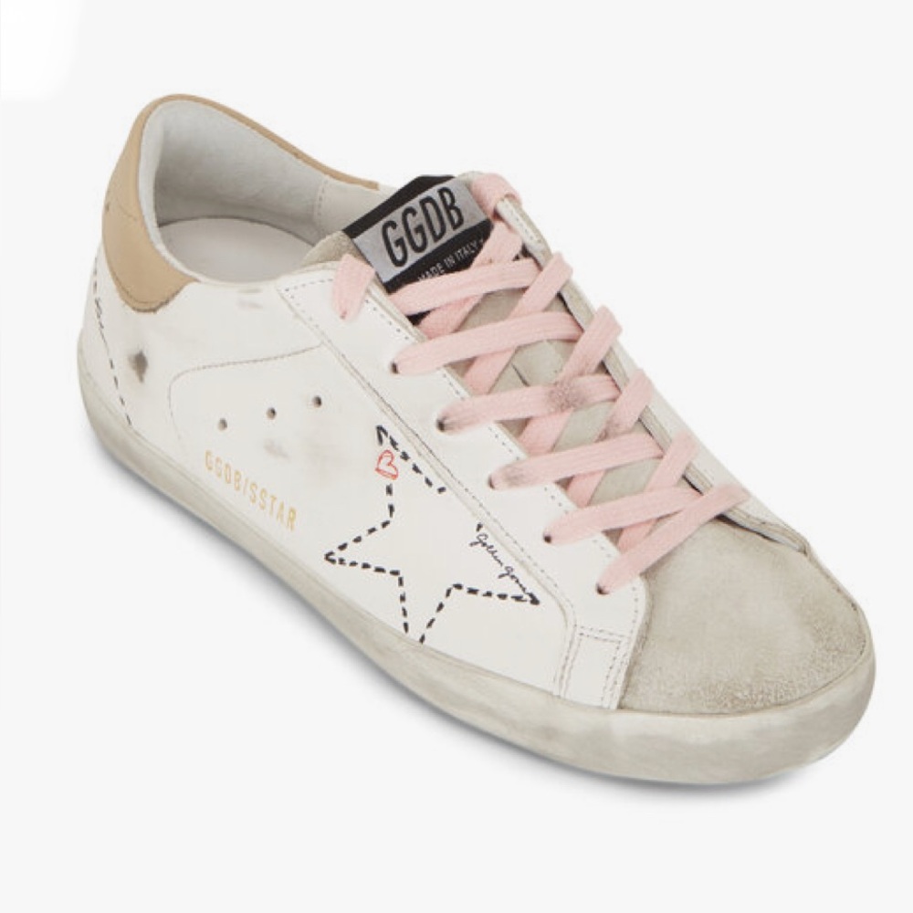 Golden Goose Super-Star White Dot Star & Tan Heel Sneaker